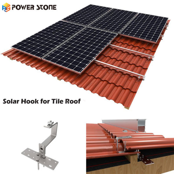Adjustable hook for solar panels